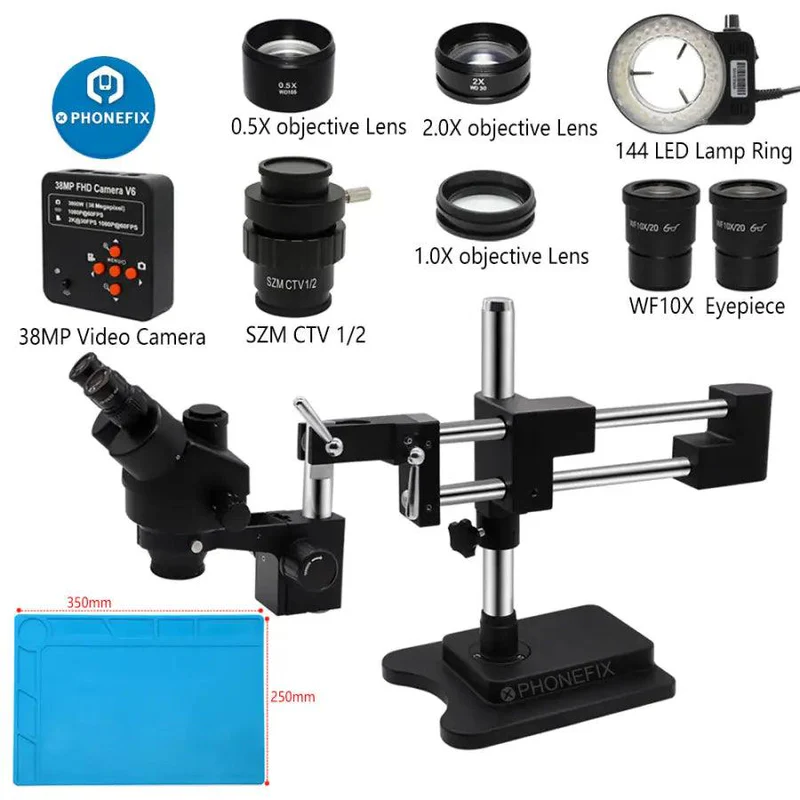3.5X-90X أسود مزدوج الذراع مجه - مراجعة Stereo Trinocular Microscope Pcb وسعره