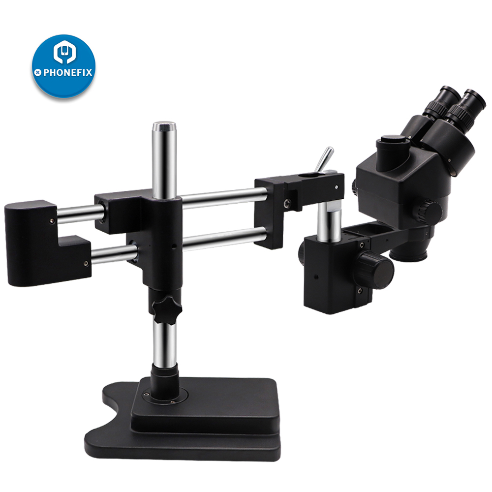 3.5X-90X أسود مزدوج الذراع مجه - مراجعة Stereo Trinocular Microscope Pcb وسعره