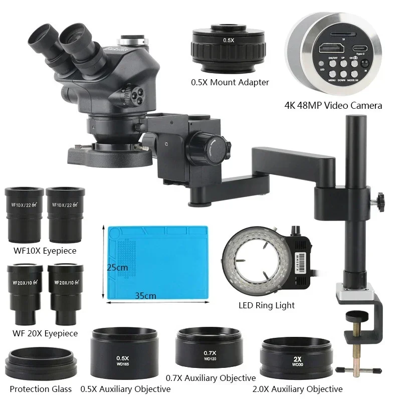 مجهر ستريو صناعي ثلاثي العدسات - مراجعة Stereo Trinocular Microscope Pcb وسعره